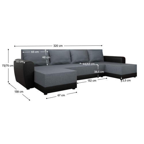 Univerzálna sedacia súprava, sivá/čierna, DAKAR NEW U