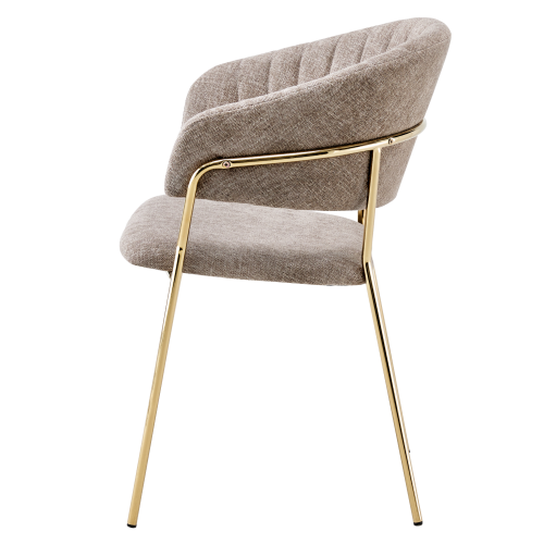 Dizajnové jedálenské kreslo, hnedá látka/gold chróm zlatý, DASMIN TYP 1