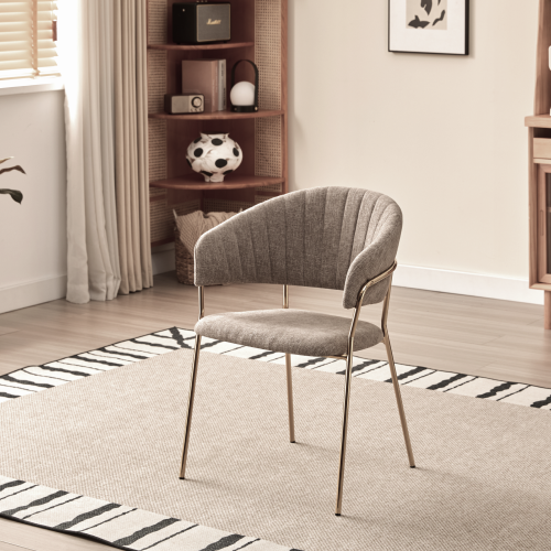 Dizajnové jedálenské kreslo, hnedá látka/gold chróm zlatý, DASMIN TYP 1