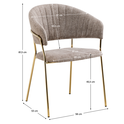 Dizajnové jedálenské kreslo, hnedá látka/gold chróm zlatý, DASMIN TYP 1