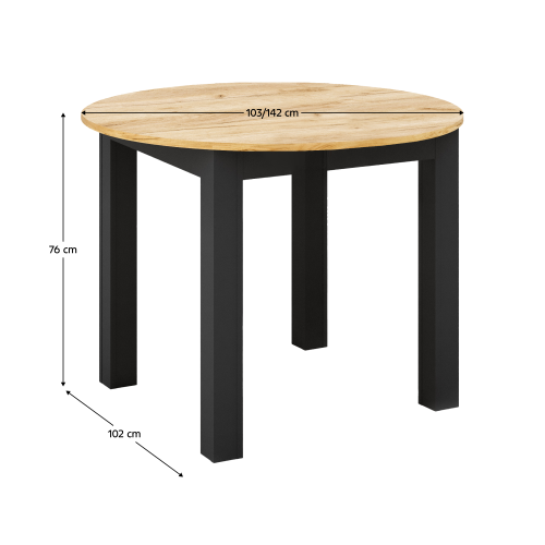 Jedálenský rozkladací stôl, dub craft zlatý/čierna, 103-142x76 cm, HARRY