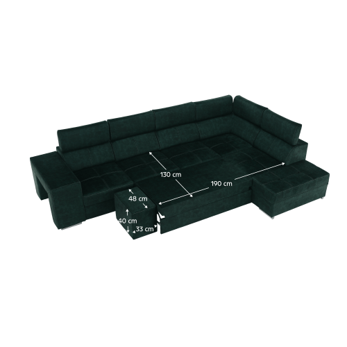 Sedacia súprava, smaragdová, pravá, MALAGA BIG