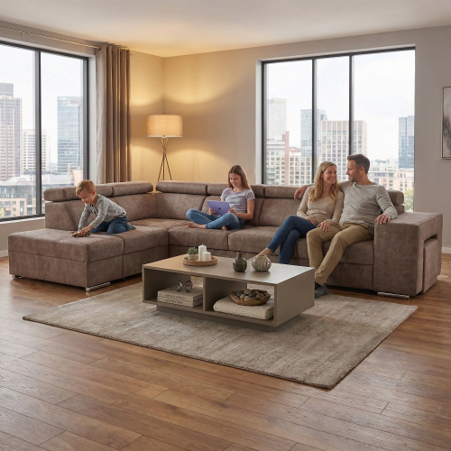 Sedacia súprava, béžová, ľavá, MALAGA BIG