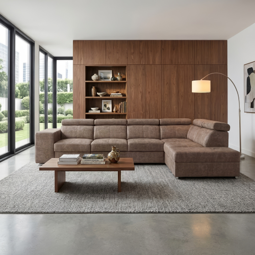 Sedacia súprava, béžová, pravá, MALAGA BIG