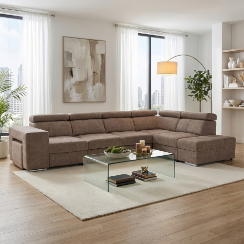 Sedacia súprava, béžová, pravá, MALAGA BIG