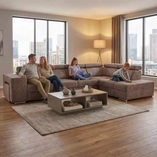 Sedacia súprava, béžová, pravá, MALAGA BIG