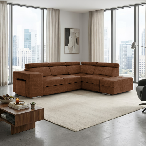 Sedacia súprava, hnedá, pravá, MALAGA