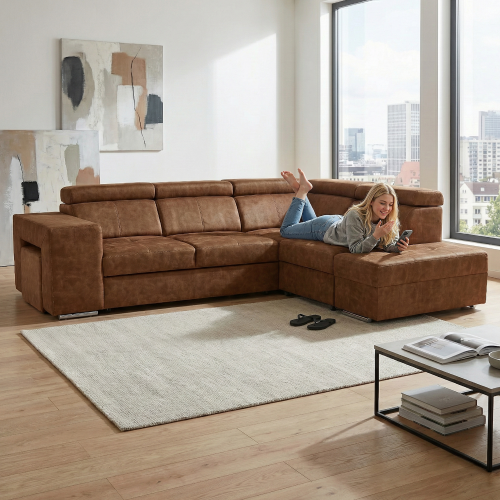 Sedacia súprava, hnedá, pravá, MALAGA