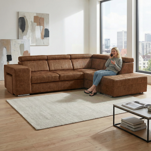 Sedacia súprava, hnedá, pravá, MALAGA