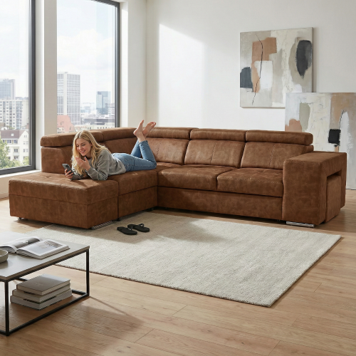 Sedacia súprava, hnedá, ľavá, MALAGA