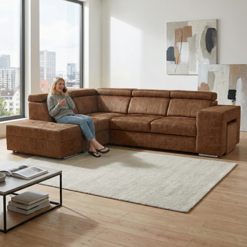 Sedacia súprava, hnedá, ľavá, MALAGA