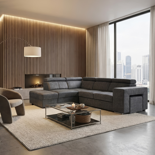 Sedacia súprava, sivá, ľavá, MALAGA