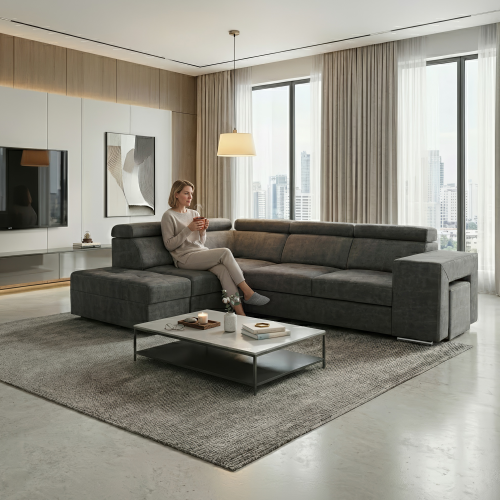 Sedacia súprava, sivá, ľavá, MALAGA