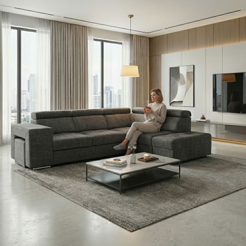 Sedacia súprava, sivá, pravá, MALAGA