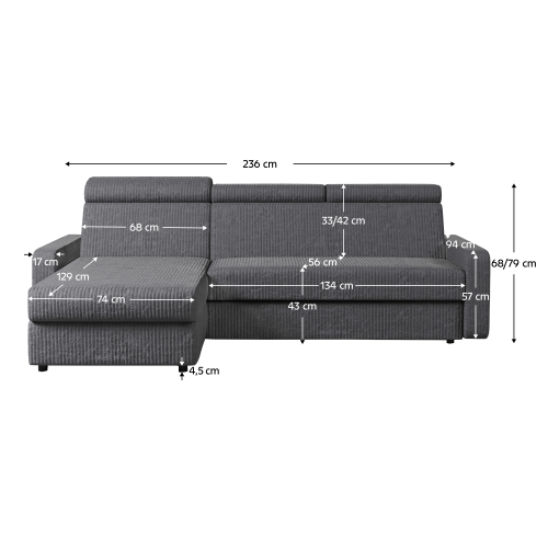 Rohová sedacia súprava, sivá, ľavá, MORA ROH