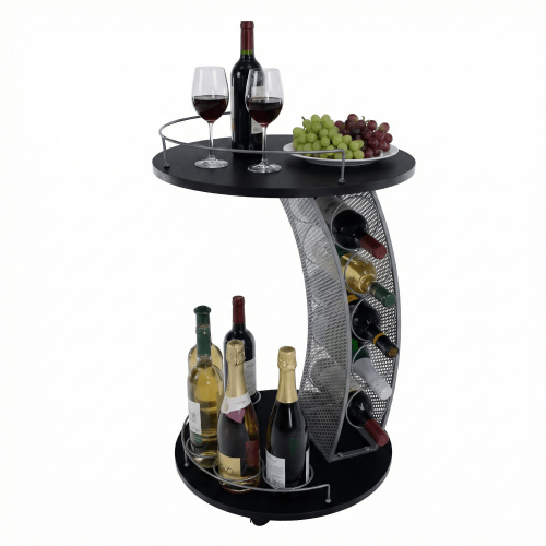 Servírovací vozík, čierna/strieborná, ALADAR NEW