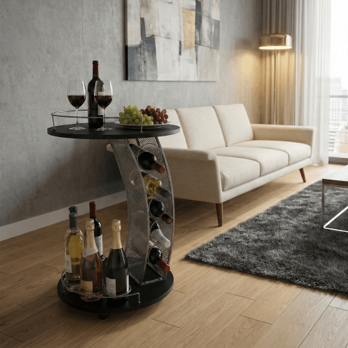 Servírovací vozík, čierna/strieborná, ALADAR NEW