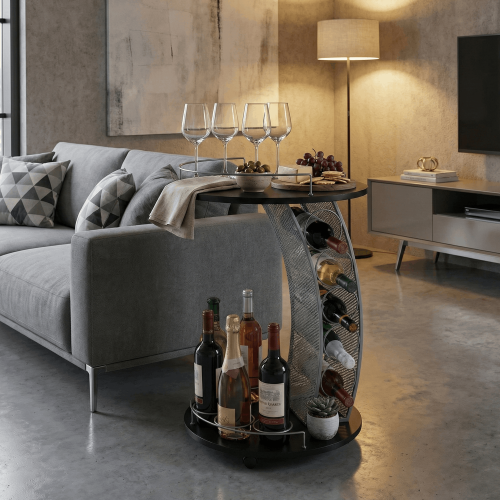 Servírovací vozík, čierna/strieborná, ALADAR NEW