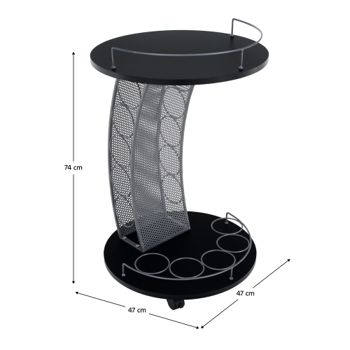 Servírovací vozík, čierna/strieborná, ALADAR NEW
