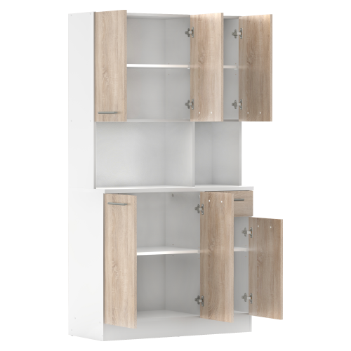 Šesťdverový kredenc, biela/dub sonoma, PELION NEW