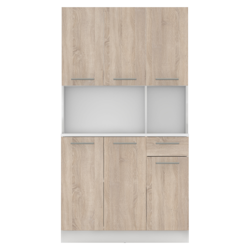 Šesťdverový kredenc, biela/dub sonoma, PELION NEW