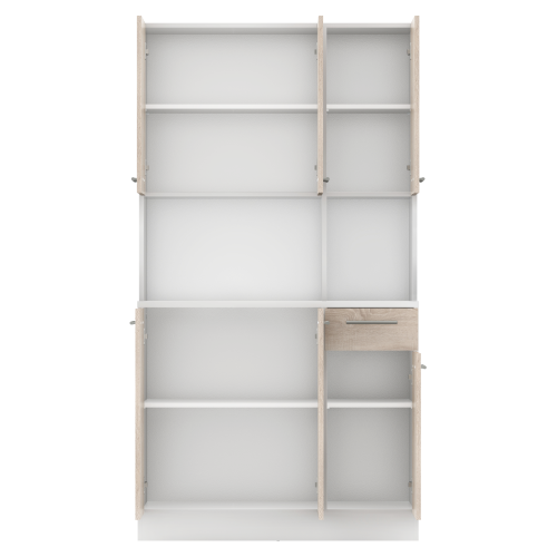 Šesťdverový kredenc, biela/dub sonoma, PELION NEW