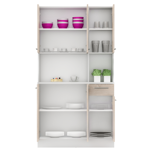 Šesťdverový kredenc, biela/dub sonoma, PELION NEW