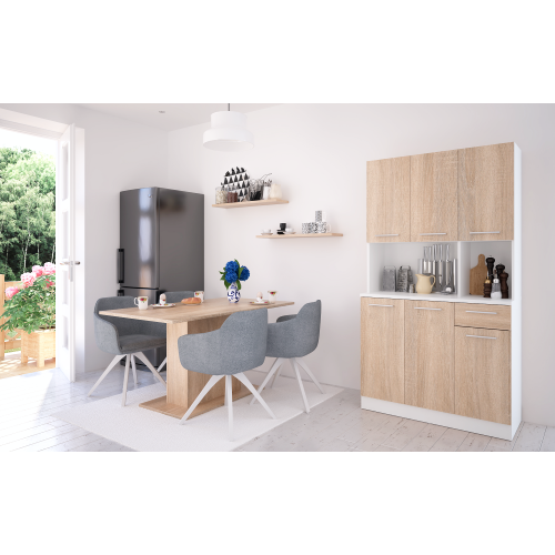 Šesťdverový kredenc, biela/dub sonoma, PELION NEW