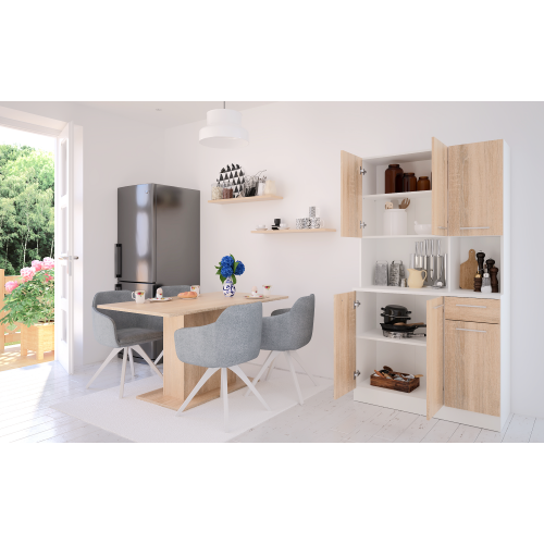 Šesťdverový kredenc, biela/dub sonoma, PELION NEW