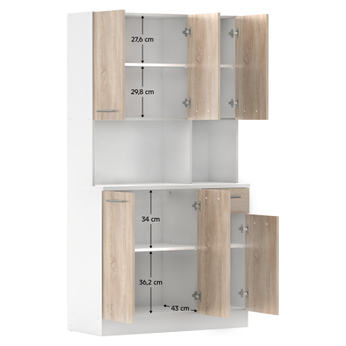 Šesťdverový kredenc, biela/dub sonoma, PELION NEW