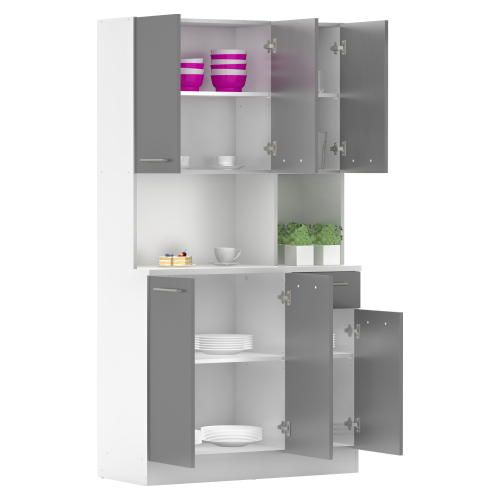 Šesťdverový kredenc, biela/grafit, PELION NEW