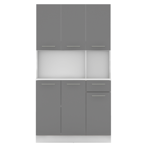 Šesťdverový kredenc, biela/grafit, PELION NEW