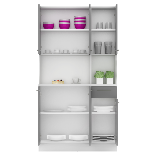 Šesťdverový kredenc, biela/grafit, PELION NEW