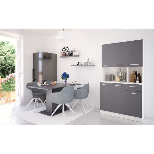 Šesťdverový kredenc, biela/grafit, PELION NEW