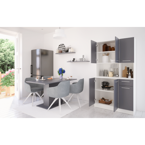 Šesťdverový kredenc, biela/grafit, PELION NEW