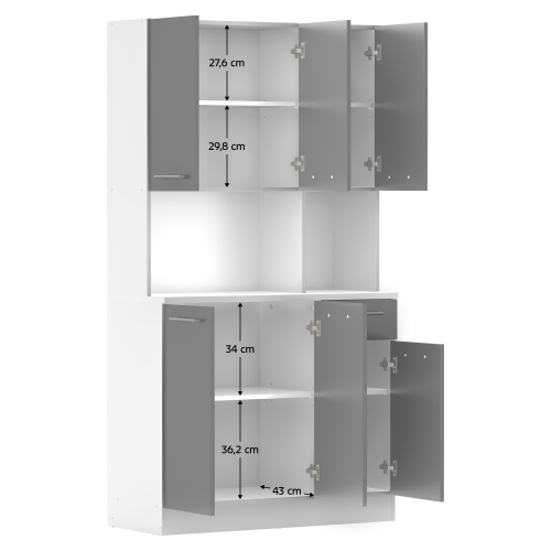 Šesťdverový kredenc, biela/grafit, PELION NEW