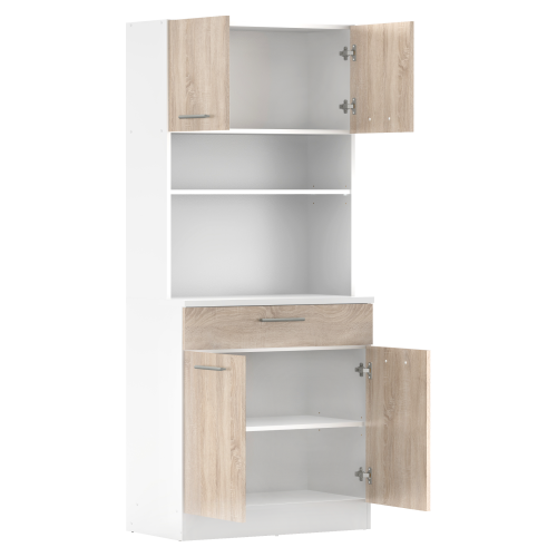 Štvordverový kredenc, biela/dub sonoma, DOMIS NEW