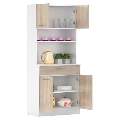 Štvordverový kredenc, biela/dub sonoma, DOMIS NEW