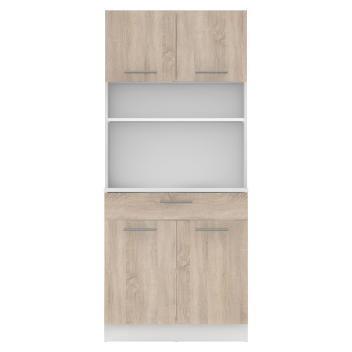 Štvordverový kredenc, biela/dub sonoma, DOMIS NEW