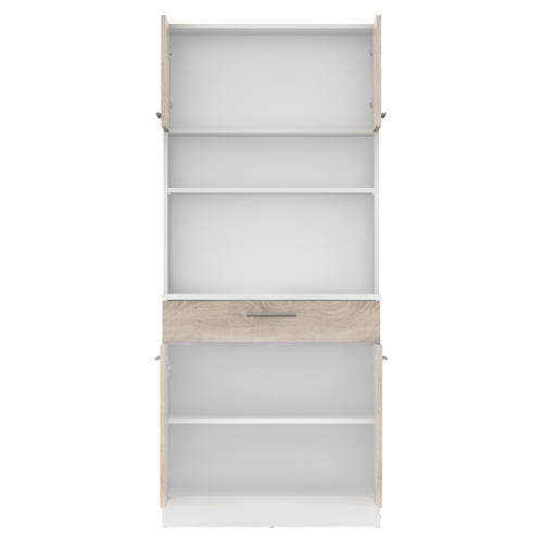 Štvordverový kredenc, biela/dub sonoma, DOMIS NEW