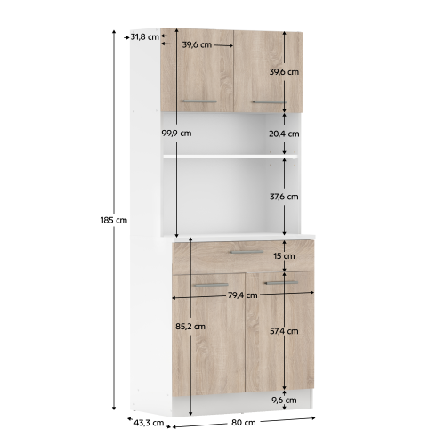Štvordverový kredenc, biela/dub sonoma, DOMIS NEW