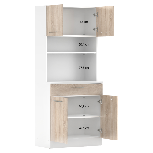 Štvordverový kredenc, biela/dub sonoma, DOMIS NEW