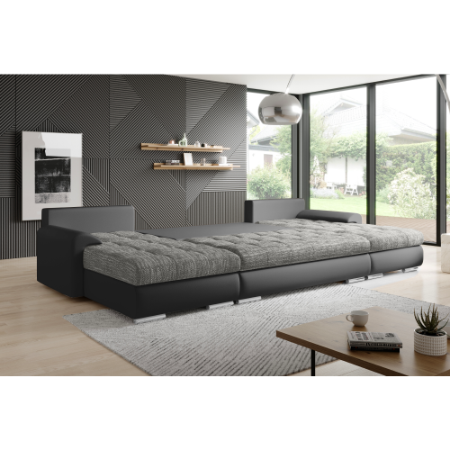 Univerzálna sedacia súprava, ekokoža čierna/sivý melír, TOLITA U UNI