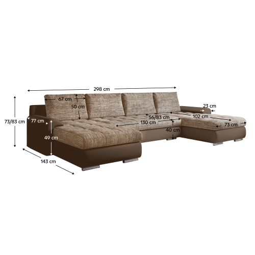 Univerzálna sedacia súprava, ekokoža hnedá/hnedý melír, TOLITA U UNI