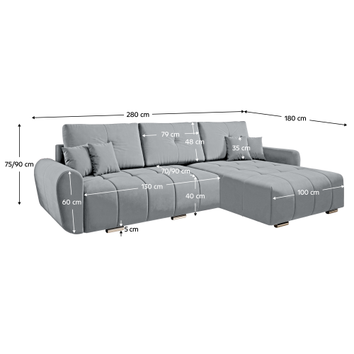 Univerzálna sedacia súprava, svetlosivá látka, LONGA ROH