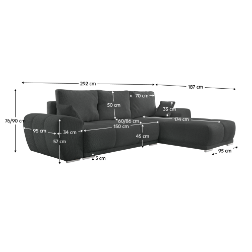 Univerzálna sedacia súprava, tmavosivá, KERIM ROH