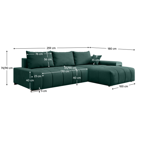 Univerzálna sedacia súprava, smaragdová, VEZAN ROH