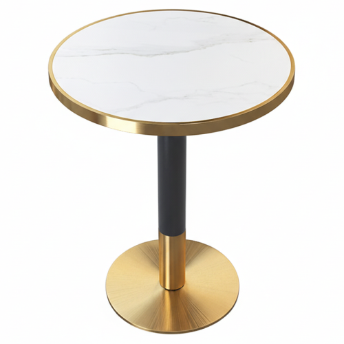 Jedálenský bistro stôl, biely mramor/čierna/zlatá, priemer 80 cm, OREN