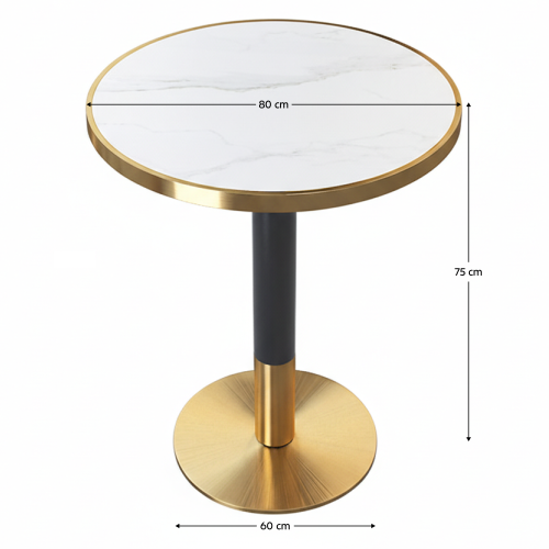 Jedálenský bistro stôl, biely mramor/čierna/zlatá, priemer 80 cm, OREN