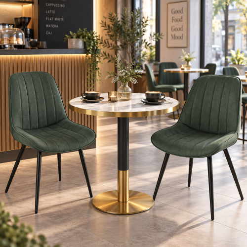 Jedálenský bistro stôl, biely mramor/čierna/zlatá, priemer 80 cm, OREN